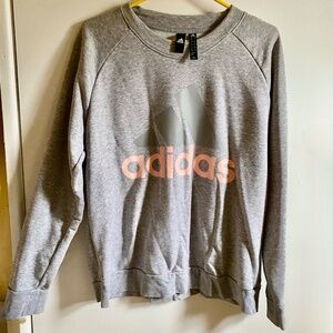 Adidas XL Pink Gray Linear Essential Crewneck Pullover Sweatshirt